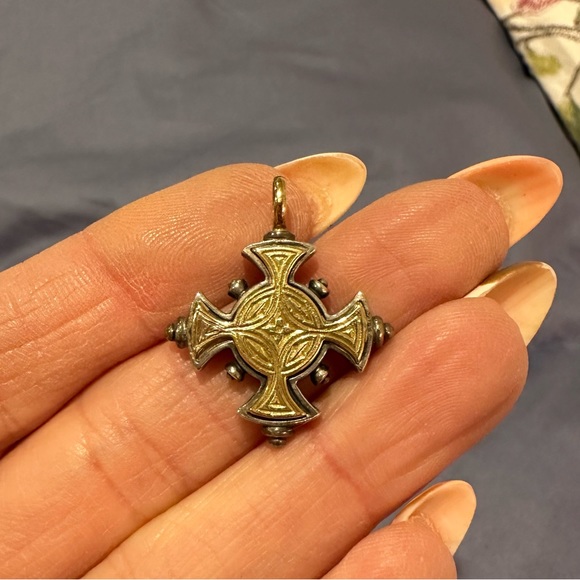 Konstantino Two Tone 18k Gold & Silver Double Sided Byzantine Cross - Picture 10 of 12